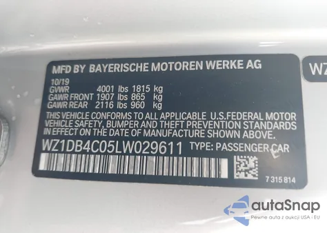 2020 Toyota Gr Supra 3.0 Premium из США, поврежденный, VIN WZ1DB4C05LW029611